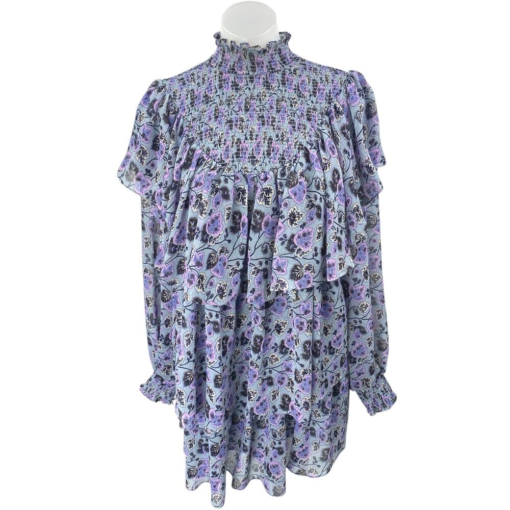 Cinq A Sept Drew Georgette Purple Floral Ruffle Tiered Long Sleeve Mini Dress 10